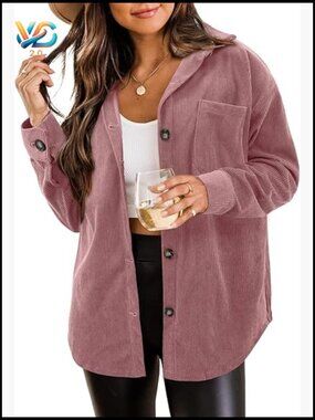 Women's Long Sleeve Button Down Shacket Jacket Plus Size Corduroy Blouse Top